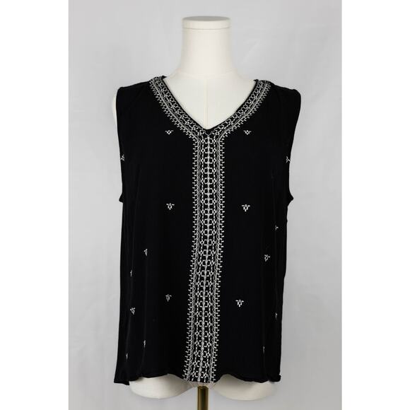 Daniel Rainn Size XL Blouse Sleeveless Tunic Embroidered Black White - Picture 1 of 7